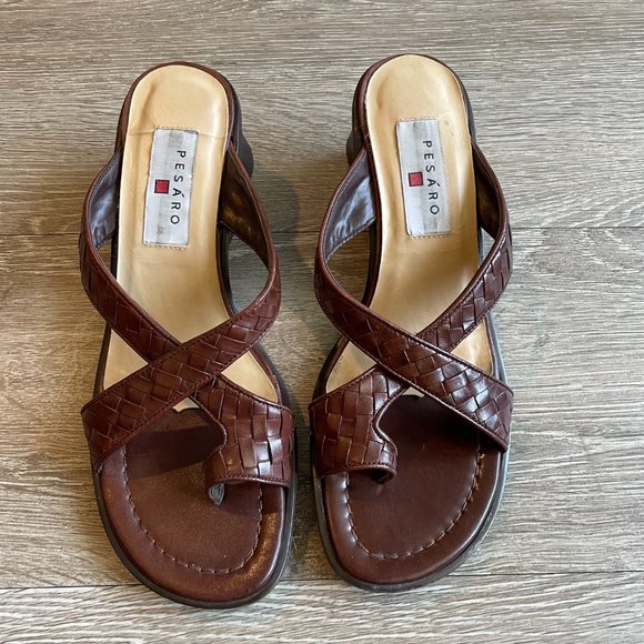 Pesáro leather top toe sandals | Toe strap sandal | Wedge sandal | size 8.5 - Picture 2 of 4